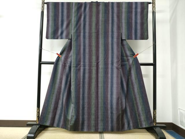 平和屋着物●上質な紬 縞 霞文 正絹 逸品 CABE2146yc