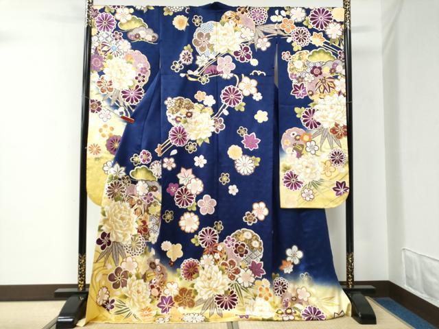 平和屋着物●豪華振袖 刺繍 雪輪牡丹毬吉祥花文 暈し染め 金彩 正絹 逸品 CABE2159yc
