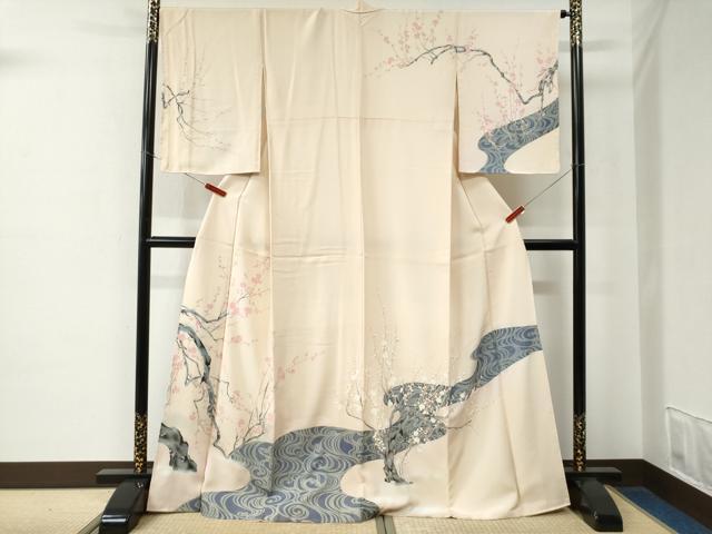 平和屋着物●訪問着 流水枝梅文 金彩 正絹 逸品 未使用 CABE2180yc