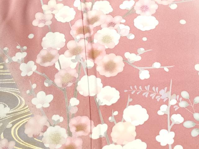 平和屋着物●十日町友禅作家 松雨 訪問着 尾長鳥流水草花文 暈し染め 金彩 ロング丈 正絹 逸品 CABE2188yc