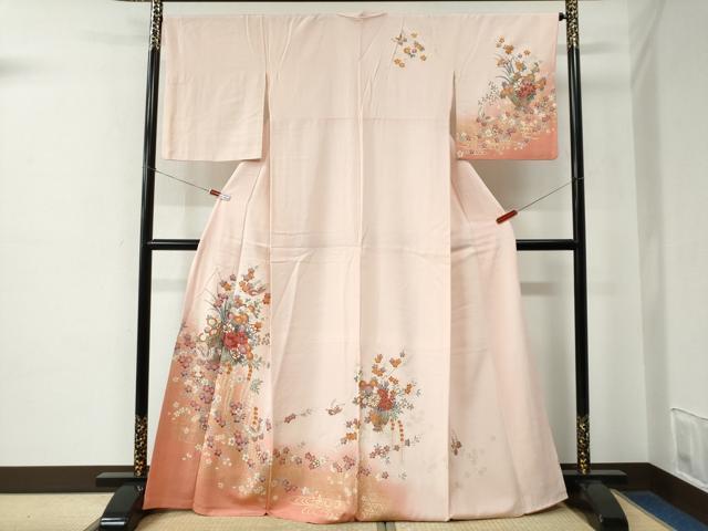 平和屋着物●訪問着 流水網目花蝶文 暈し染め 金彩 正絹 逸品 CABE2190yc