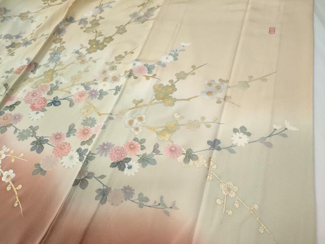 平和屋着物●十日町友禅作家 松雨 訪問着 枝花文 暈し染め 金銀彩 正絹 逸品 CABE2200yc
