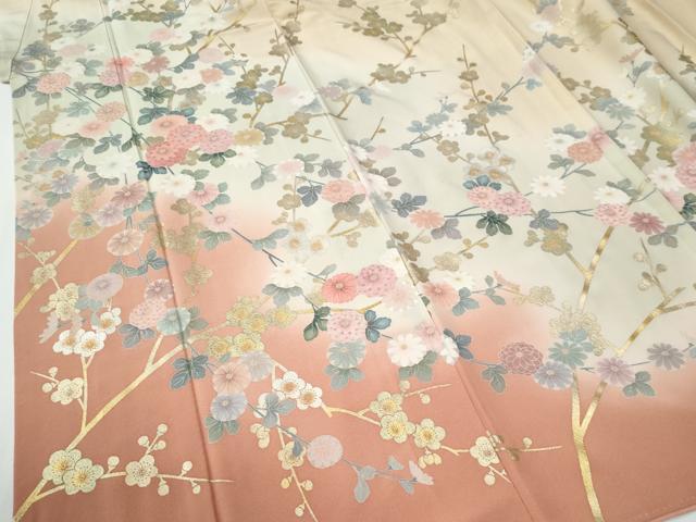 平和屋着物●十日町友禅作家 松雨 訪問着 枝花文 暈し染め 金銀彩 正絹 逸品 CABE2200yc