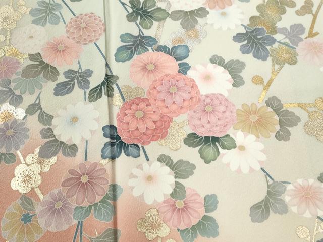 平和屋着物●十日町友禅作家 松雨 訪問着 枝花文 暈し染め 金銀彩 正絹 逸品 CABE2200yc