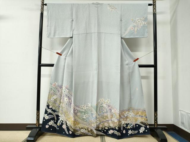 平和屋着物●訪問着 作家物 辻が花 絞り 暈し染め 銀通し地 正絹 逸品 未使用 CABE2207yc