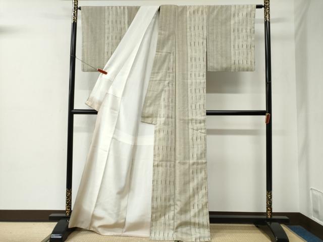 平和屋着物●ぜんまい紬 縞 正絹 逸品 CABE2226yc