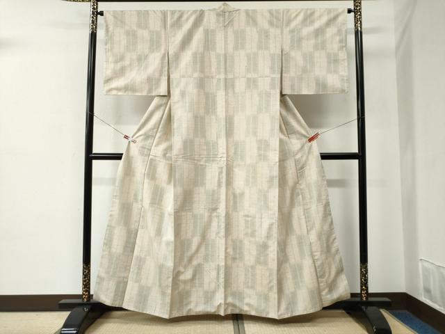 平和屋着物●ぜんまい紬 変わり市松文 間道 正絹 逸品 CABE2228yc