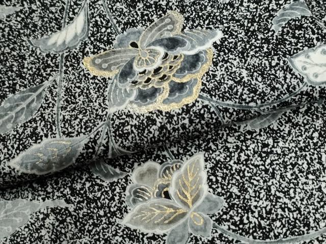 平和屋着物●上質な小紋 鳳凰更紗草花文 たたき染め 黒地 金彩 正絹 逸品 CABE2231yc