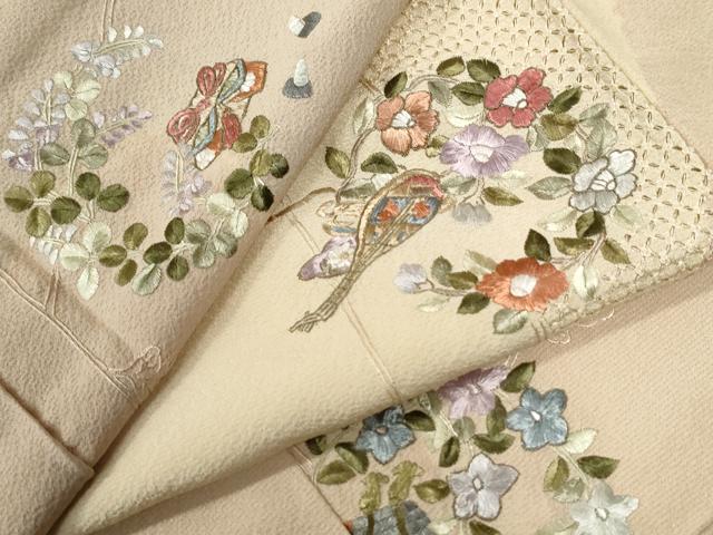 平和屋着物●中国三大刺繍 スワトウ刺繍 総刺繍 訪問着 琵琶 草花文 金糸 正絹 逸品 CABE2239yc