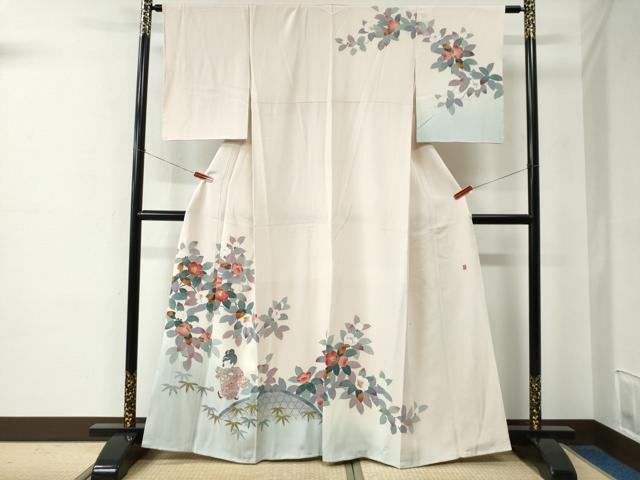平和屋着物●訪問着 友禅 作家物 童子 枝椿籬笹文 暈し染め 正絹 逸品 CABE2241yc