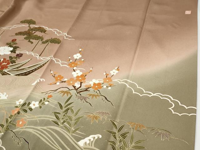 平和屋着物●訪問着 作家物 駒刺繍 立波松竹梅花文 暈し染め 金彩 正絹 逸品 CABE2247yc