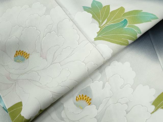 平和屋着物●訪問着 牡丹 暈し染め 黒地 金彩 ロング丈 正絹 逸品 CABE2253yc