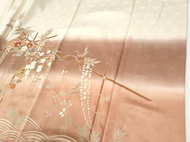 平和屋着物●訪問着 刺繍 扇面竹垣草花文 暈し染め 金彩 正絹 逸品 CABE2258yc