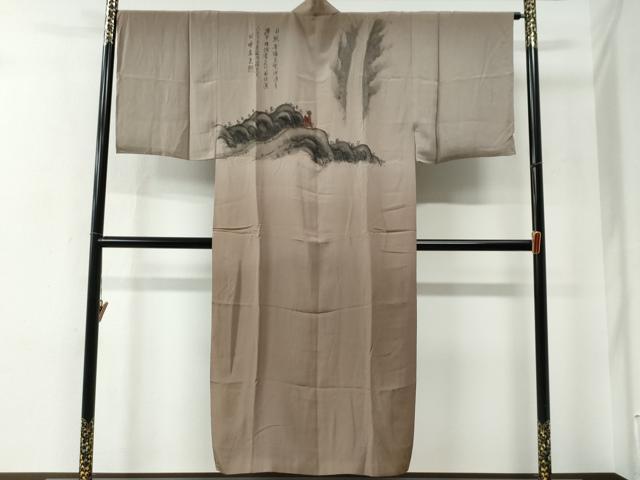 平和屋着物●男性 長襦袢 袷 作家物 手描き 人物風景文 暈し染め 金彩 正絹 逸品 CABE2266yc