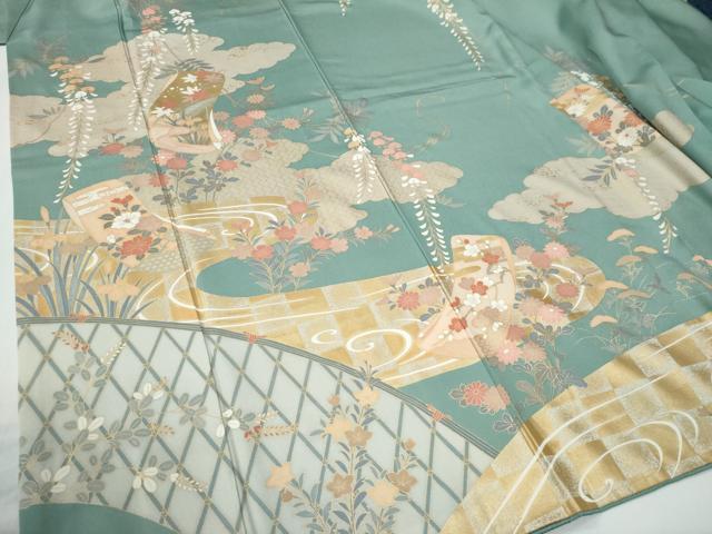 平和屋着物●訪問着 雲取り流水籬草花文 金彩 正絹 逸品 CABE2267yc