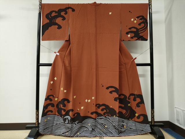 平和屋着物●二代目清次郎 手描き 訪問着 立波千鳥文 金彩 正絹 逸品 CABE2289yc