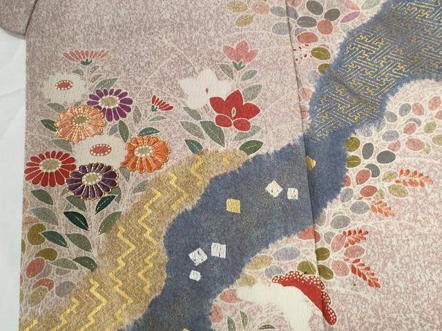 平和屋着物●京友禅の第一人者 松井青々 訪問着 駒刺繍 道長吉祥草花文 金彩 正絹 逸品 CABE2305yc