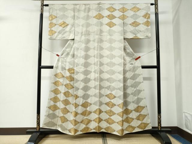 平和屋着物●訪問着 絞り 刺繍 菱草花文 金彩 正絹 逸品 CABE2351yc