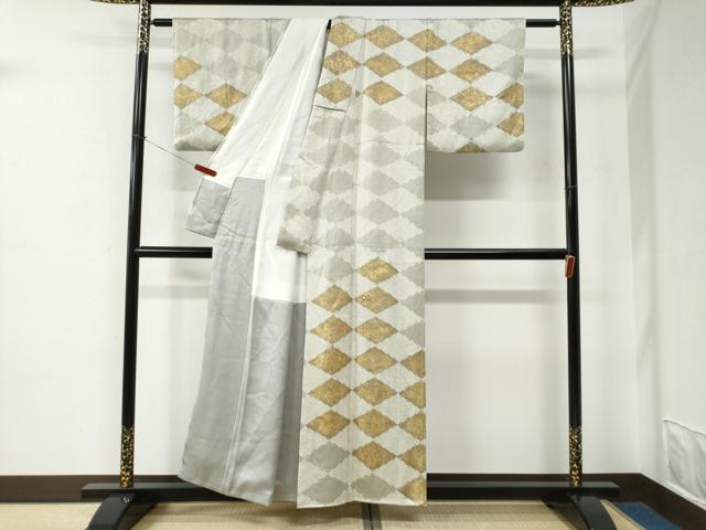 平和屋着物●訪問着 絞り 刺繍 菱草花文 金彩 正絹 逸品 CABE2351yc