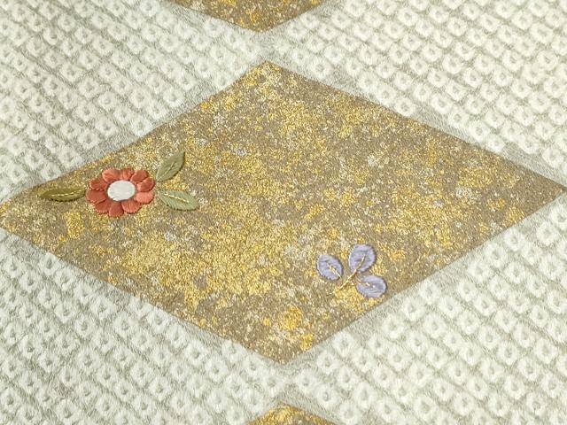 平和屋着物●訪問着 絞り 刺繍 菱草花文 金彩 正絹 逸品 CABE2351yc