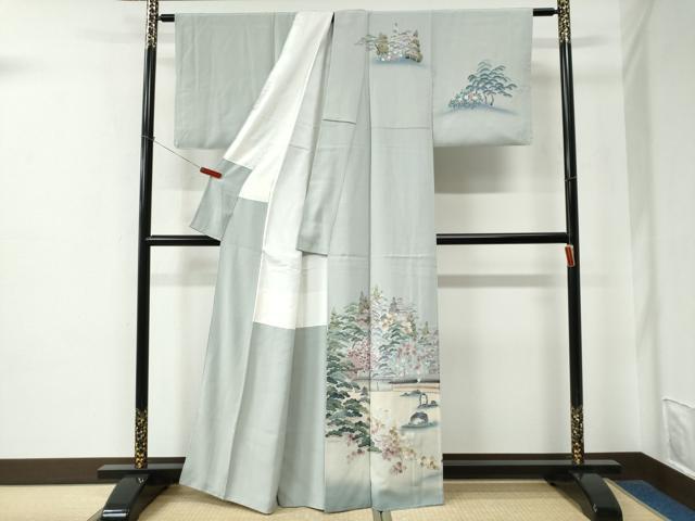 平和屋着物●高級染元 粋峰 林芳夫 京加賀友禅 訪問着 庭園風景文 暈し染め 正絹 逸品 CABE2352yc