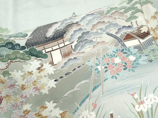 平和屋着物●高級染元 粋峰 林芳夫 京加賀友禅 訪問着 庭園風景文 暈し染め 正絹 逸品 CABE2352yc