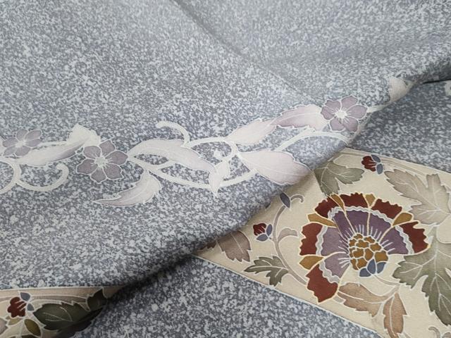 平和屋着物●銀座越後屋 訪問着 更紗花唐草文 たたき染め 金彩 正絹 逸品 CABE2366yc