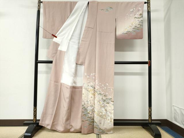 平和屋着物●訪問着 浜松飛鶴枝垂れ柳籬草花文 暈し染め 金銀彩 正絹 逸品 CABE2375yc