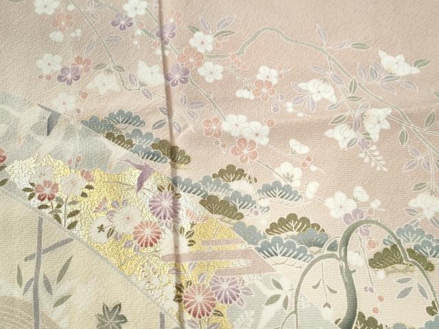 平和屋着物●訪問着 浜松飛鶴枝垂れ柳籬草花文 暈し染め 金銀彩 正絹 逸品 CABE2375yc