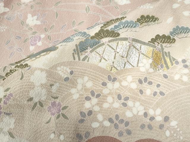 平和屋着物●訪問着 浜松飛鶴枝垂れ柳籬草花文 暈し染め 金銀彩 正絹 逸品 CABE2375yc