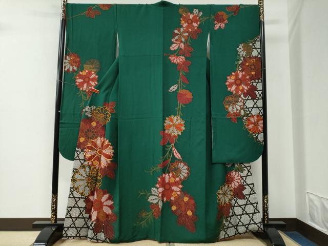 平和屋着物●豪華振袖 駒刺繍 網目鹿の子花唐草文 正絹 逸品 CABE2383yc