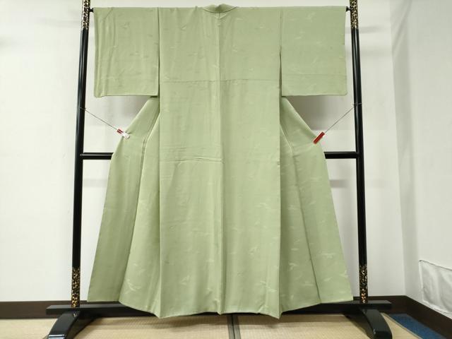 平和屋着物●上質な色無地 舞葉地紋 苗色 正絹 逸品 CABE2400yc
