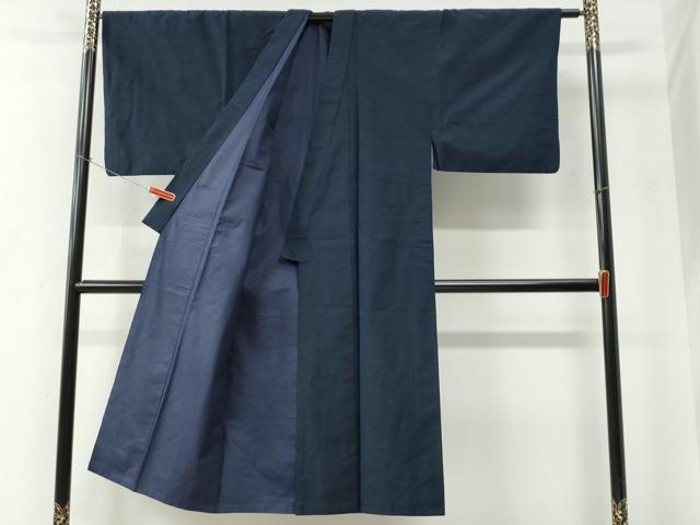 平和屋着物●男性 紬 アンサンブル 色無地 留紺色 正絹 逸品 CABE2410yc