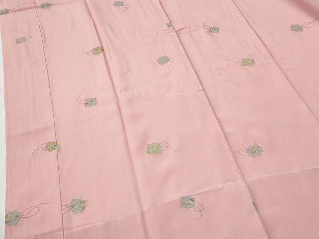 平和屋着物●長襦袢 無双仕立て 糸巻き花文 半衿刺繍 正絹 逸品 未使用 CABE2416yc