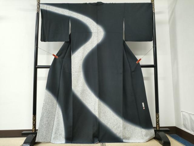 平和屋着物●訪問着　作家物　吉祥文　暈し染め　黒地　正絹　逸品　CABE2434yc 平和屋着物○訪問着 作家物 吉祥文 暈し染め 黒地 正絹 逸品