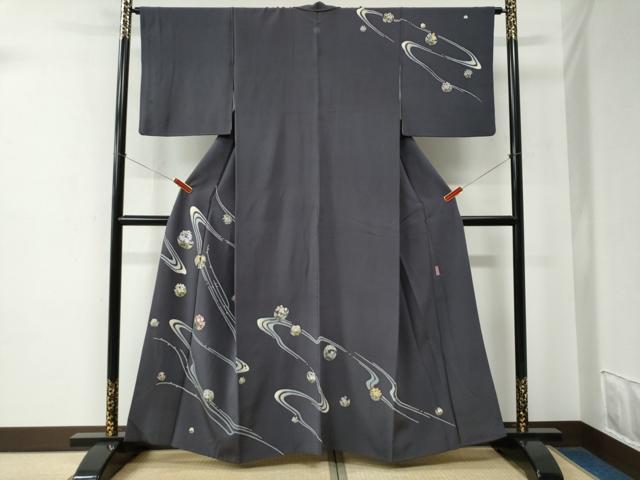 平和屋着物●本加賀友禅作家 松井眞夫 訪問着 流水草花丸文 銀座おゝぎ屋扱い 正絹 逸品 CABE2442yc