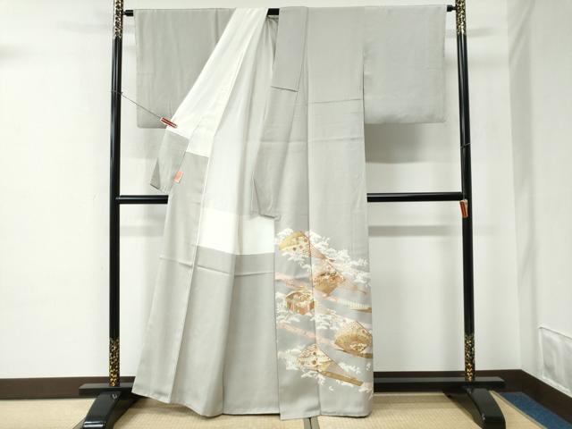 平和屋着物●豪華色留袖 駒刺繍 鬘帯扇面貝桶吉祥花文 金彩 正絹 逸品 CABE2455yc