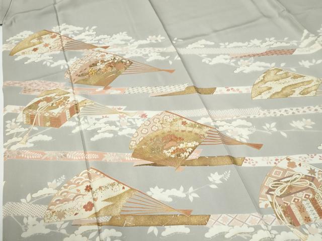 平和屋着物●豪華色留袖 駒刺繍 鬘帯扇面貝桶吉祥花文 金彩 正絹 逸品 CABE2455yc