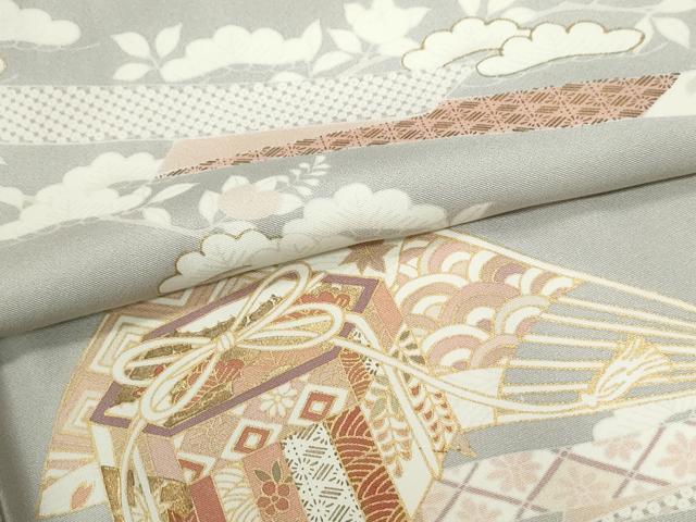 平和屋着物●豪華色留袖 駒刺繍 鬘帯扇面貝桶吉祥花文 金彩 正絹 逸品 CABE2455yc