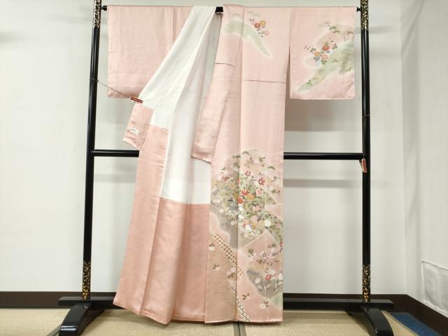 平和屋着物●訪問着 駒刺繍 流水鴛鴦橘草花文 暈し染め 金彩 正絹 逸品 未使用 CABE2472yc