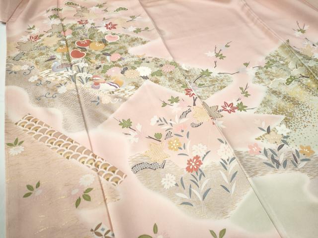 平和屋着物●訪問着 駒刺繍 流水鴛鴦橘草花文 暈し染め 金彩 正絹 逸品 未使用 CABE2472yc