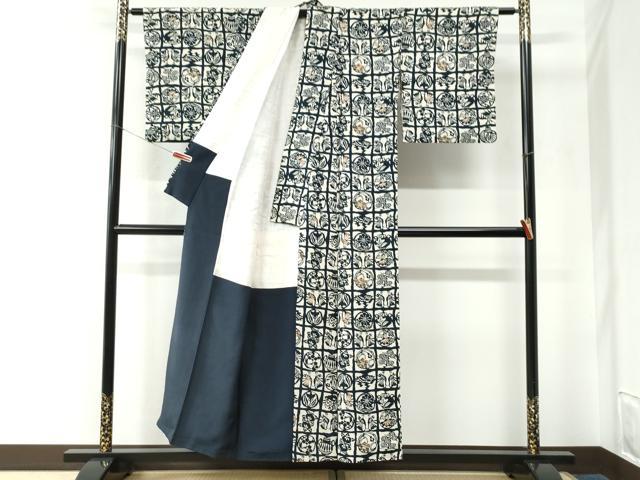 平和屋着物●上質な小紋 紬地 鳳凰草花丸文 正絹 逸品 CABE2475yc