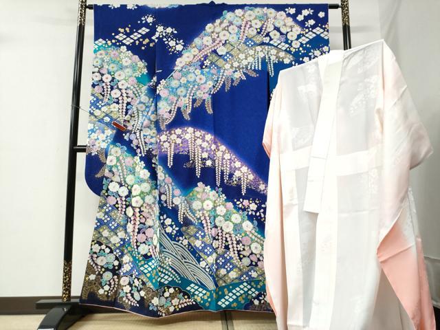 平和屋着物●豪華振袖・長襦袢セット 辻が花 絞り 銀通し地 京都きもの友禅扱い 正絹 逸品 CABE2482yc