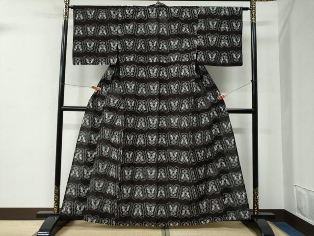 平和屋着物●久留米絣 単衣 舞蝶文 綿 逸品 CABE2507yc