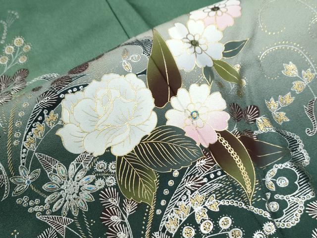 平和屋着物●訪問着 花唐草文 暈し染め 金銀彩 正絹 逸品 CABE2512yc