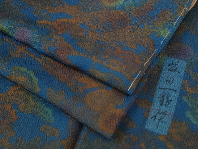 平和屋着物○上質な小紋 作家物 型染め 浜松風景文 鬼しぼ