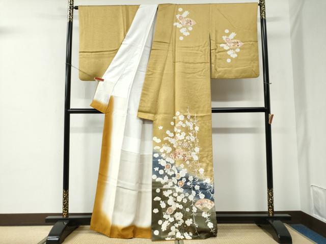 平和屋着物●訪問着 扇面花蝶文 暈し染め 金彩 正絹 逸品 CABE2514yc