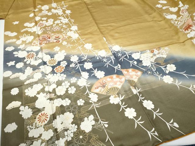 平和屋着物●訪問着 扇面花蝶文 暈し染め 金彩 正絹 逸品 CABE2514yc
