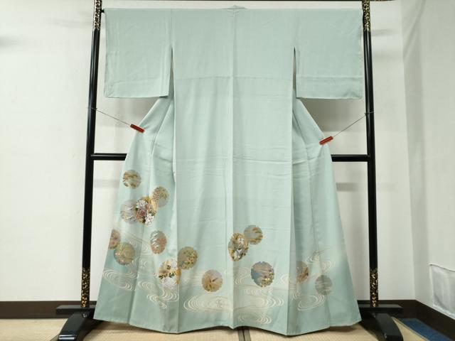 平和屋着物●色留訪問着 駒刺繍 流水雪輪鼓飛鶴牡丹花文 暈し染め 金彩 正絹 逸品 CABE2518yc