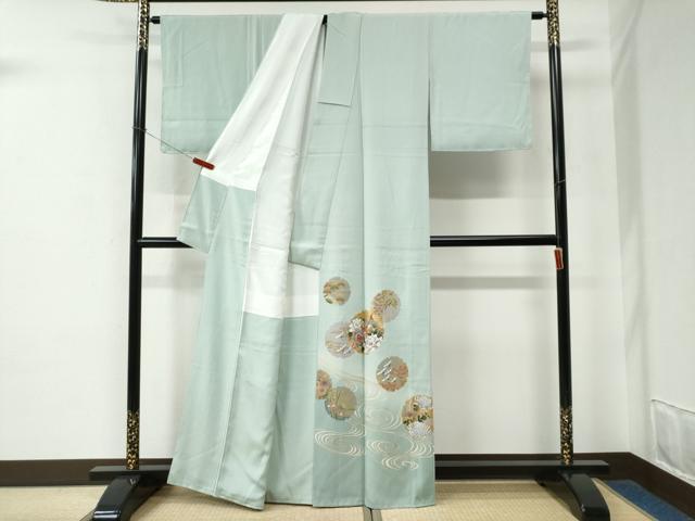 平和屋着物●色留訪問着 駒刺繍 流水雪輪鼓飛鶴牡丹花文 暈し染め 金彩 正絹 逸品 CABE2518yc